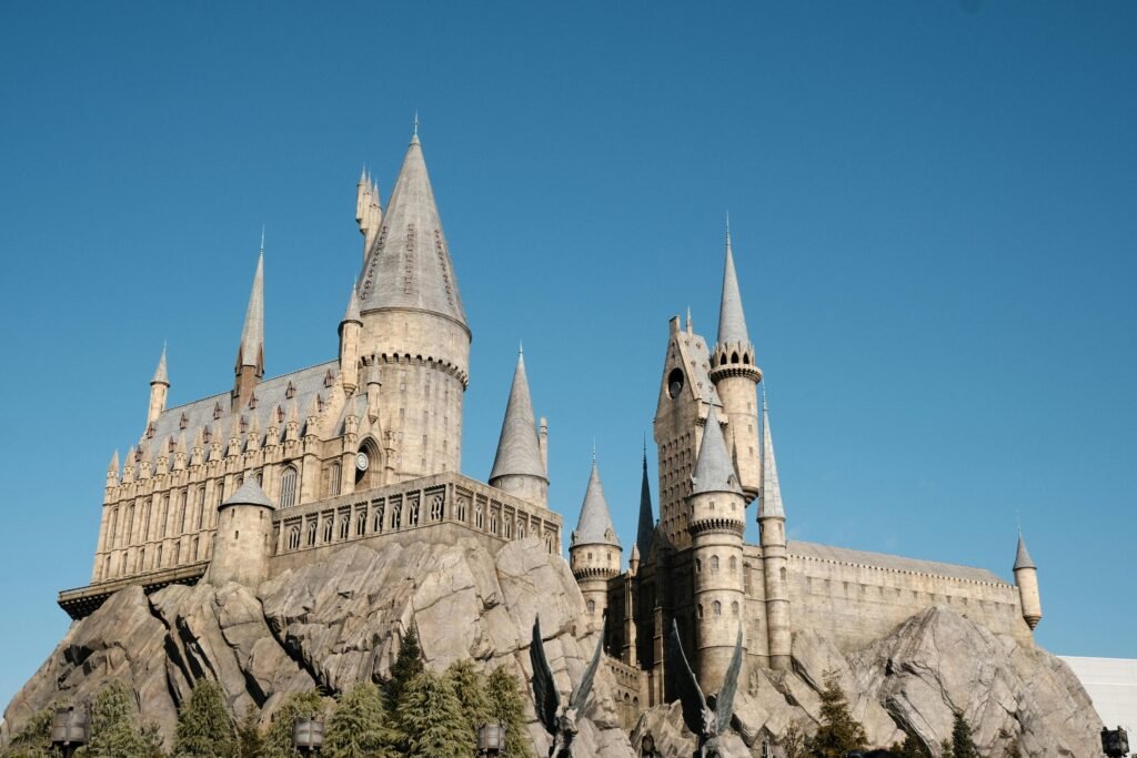Stunning view of the Hogwarts Castle replica at Universal Studios Japan in Osaka.